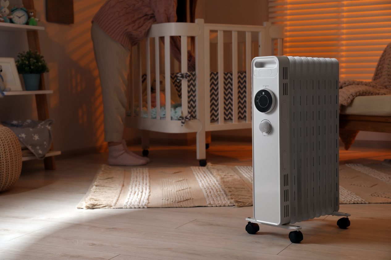 Large space heater in a nursery being used to ward off bed bugs instead of bed bug heaters