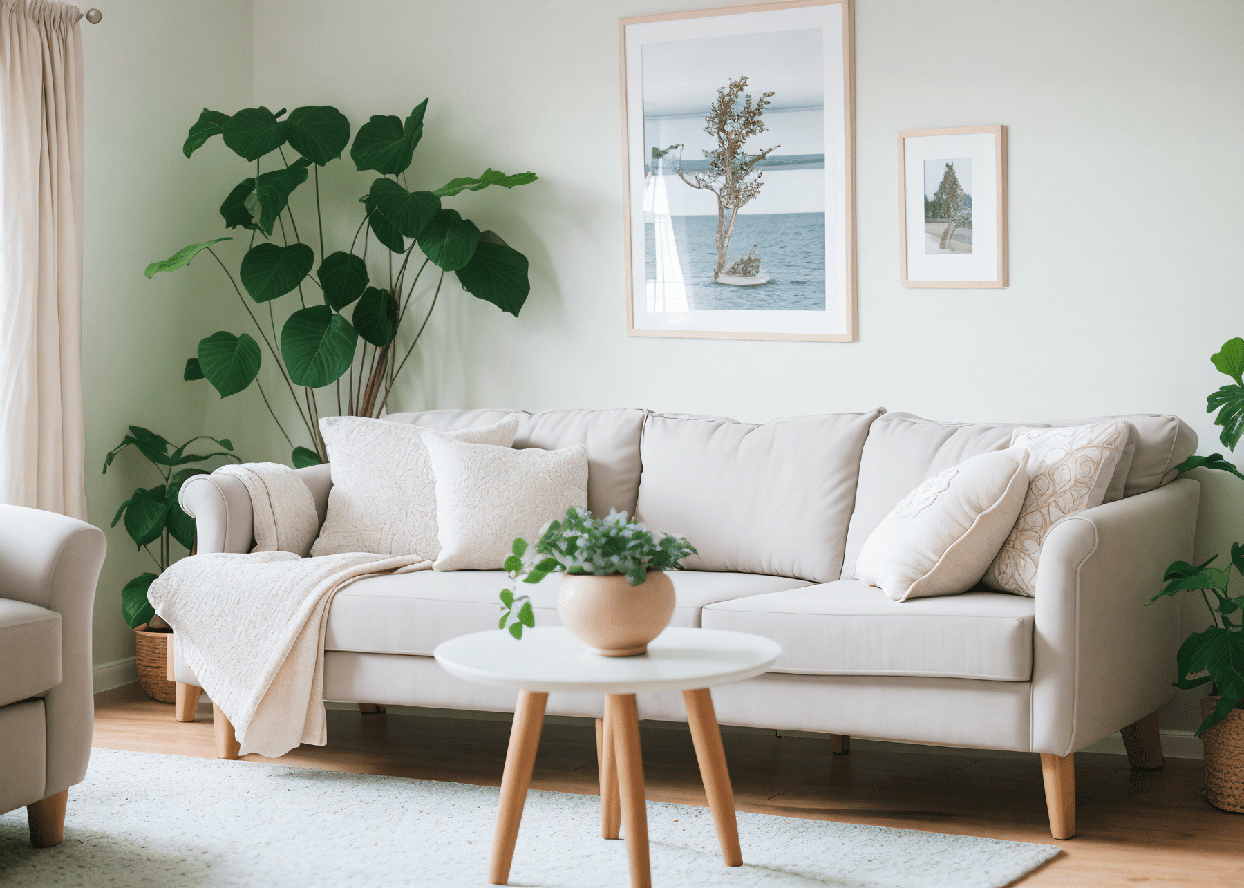 Large white couch on living room 