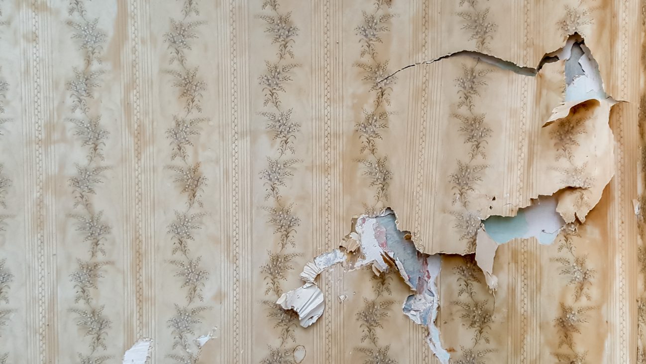 Old wall paper peeling away from the wall